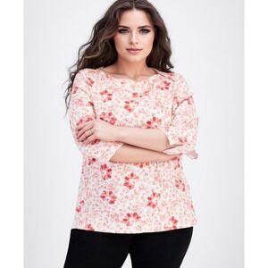 Style & Co Floral Pima Cotton Top Womens 1X Shabby Chic‎ Grandmacore Cottagecore